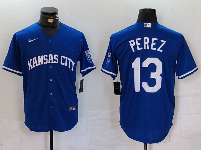 Men Kansas City Royals #13 Perez Blue Game 2024 Nike MLB Jersey style 1